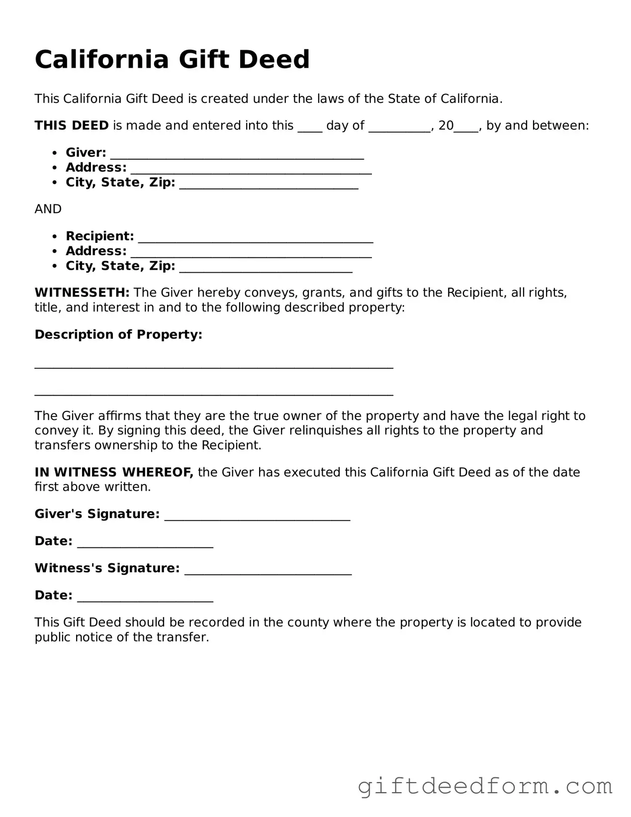 Legal California Gift Deed Document