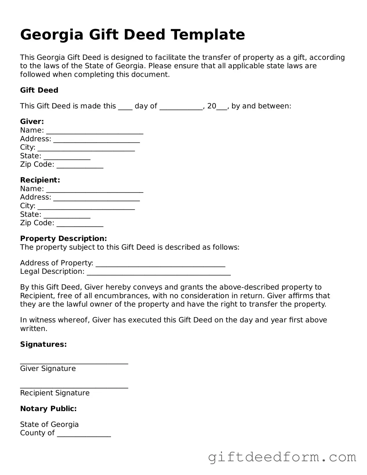 Legal Georgia Gift Deed Document