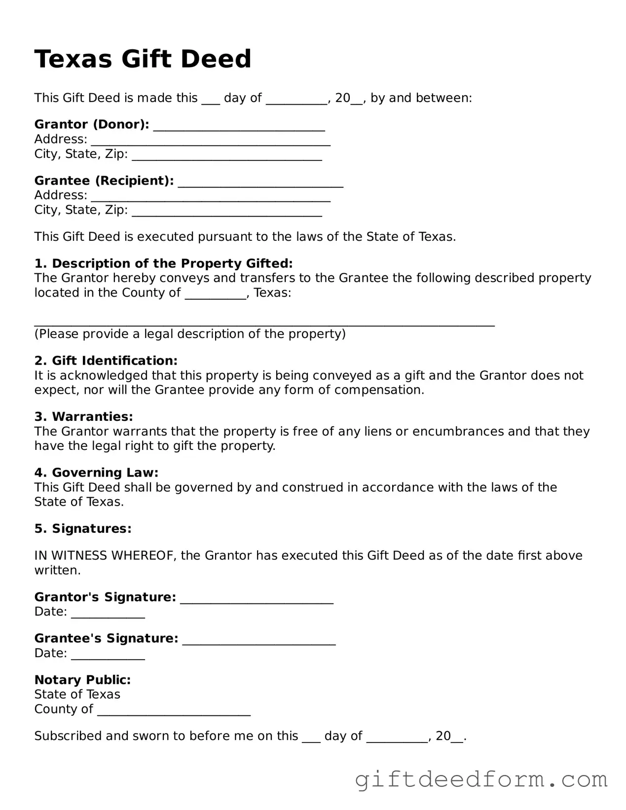 Legal Texas Gift Deed Document